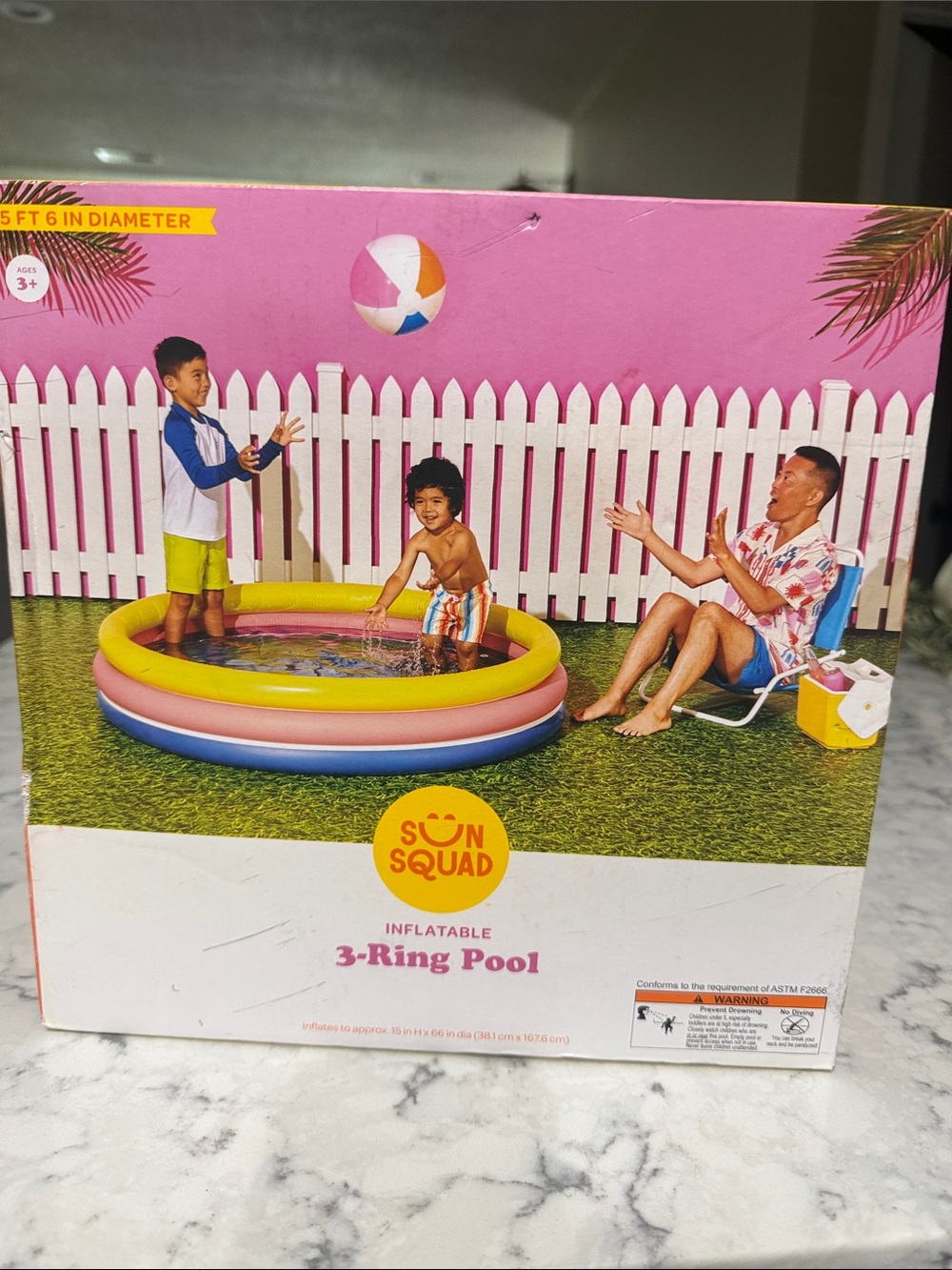 Sun Squad Kids Inflatable 3-Ring Pool – Pink, Yellow, Blue  Rainbow Pool NWT
